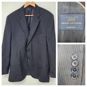 Brooks Brothers 346 Jacket Dark Blue w/ Blue & Gray Pinstripe Blazer Wool‎ 46L